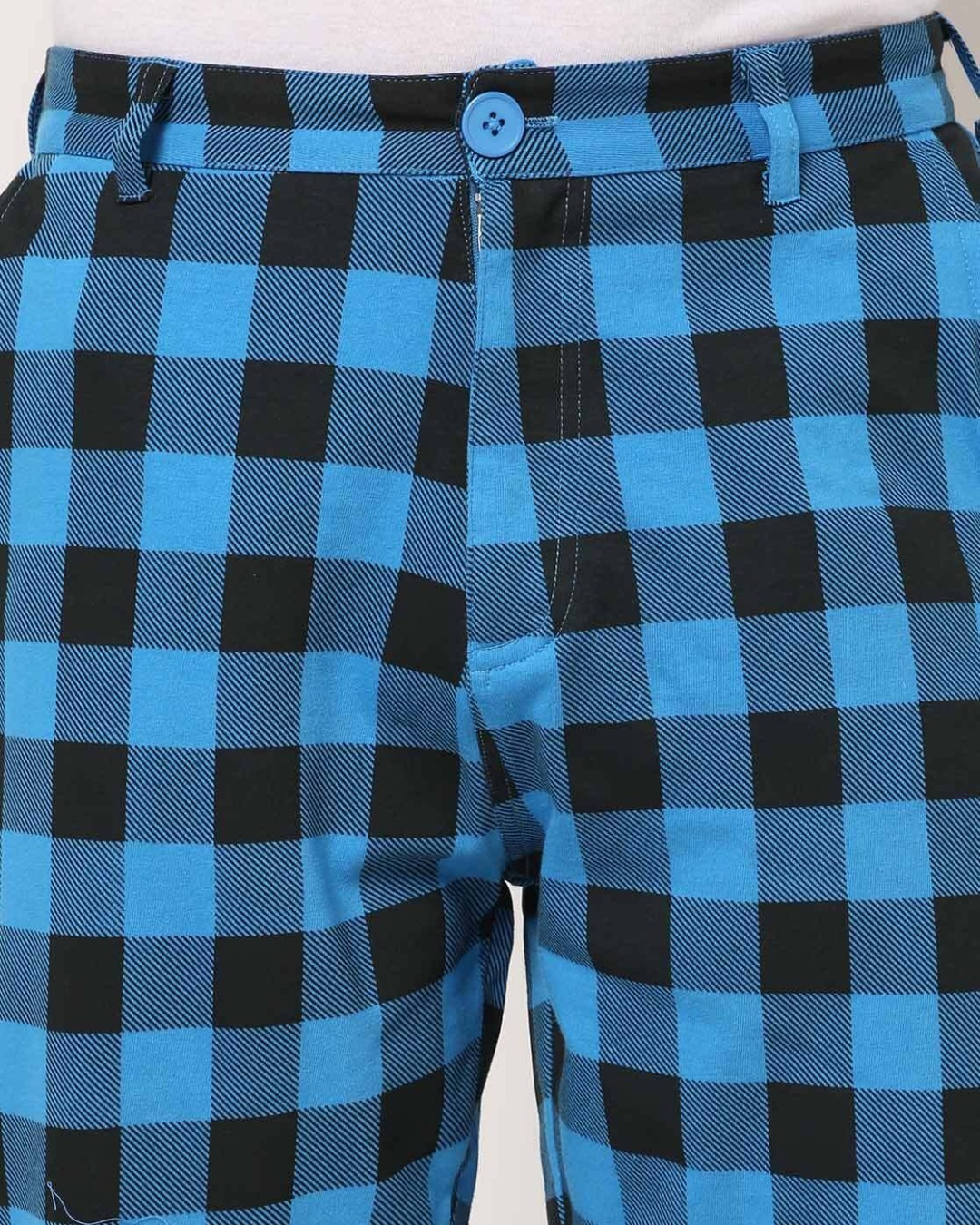 Shop Men's Blue & Black Checked Tapered Fit Chinos-Full
