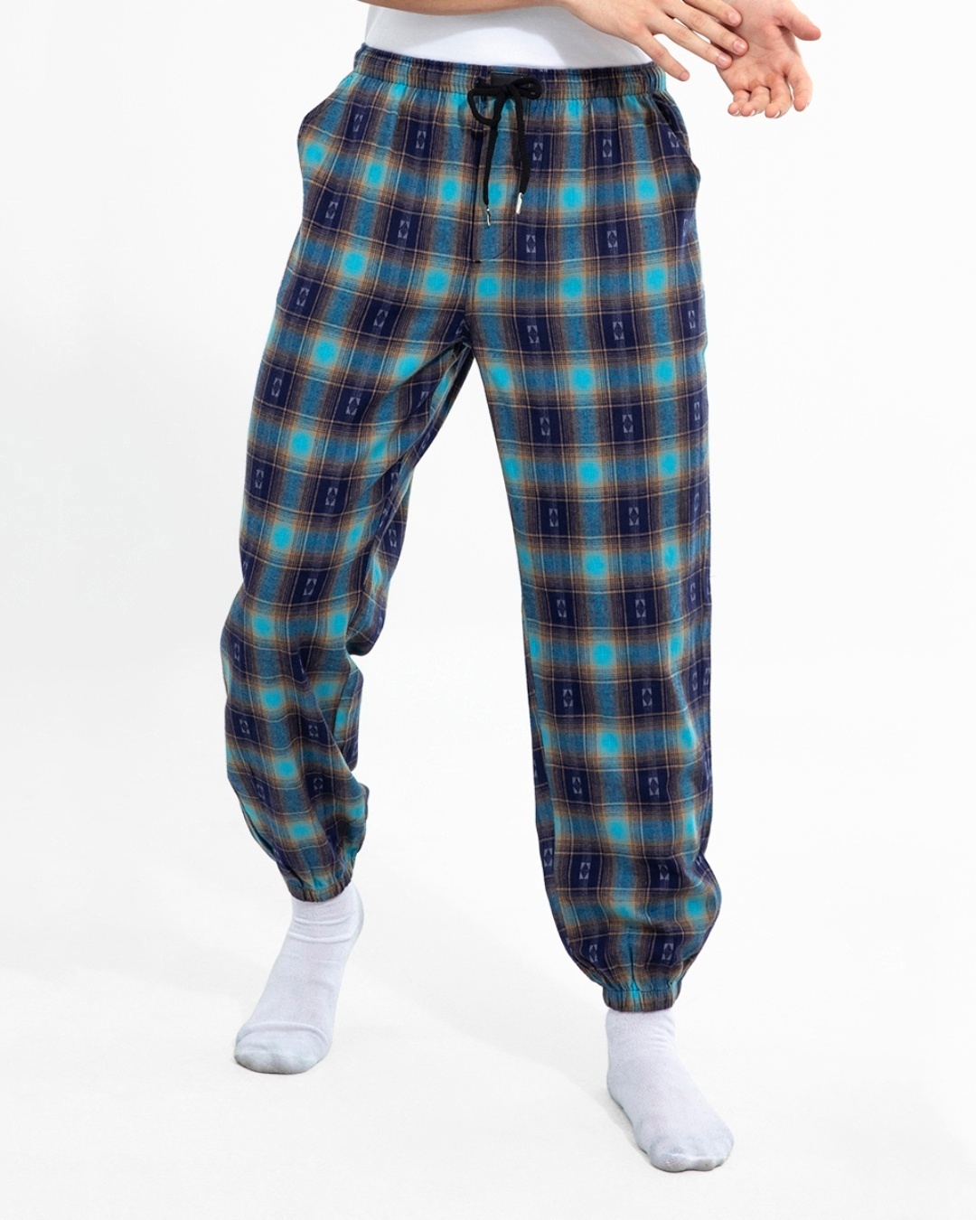 Shop Men's Blue Checked Cotton Pyjamas-Front