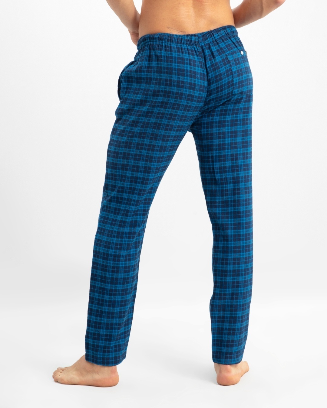 Shop Men's Blue Checked Elasticated Cotton Relaxed Fit Pyjamas-Design