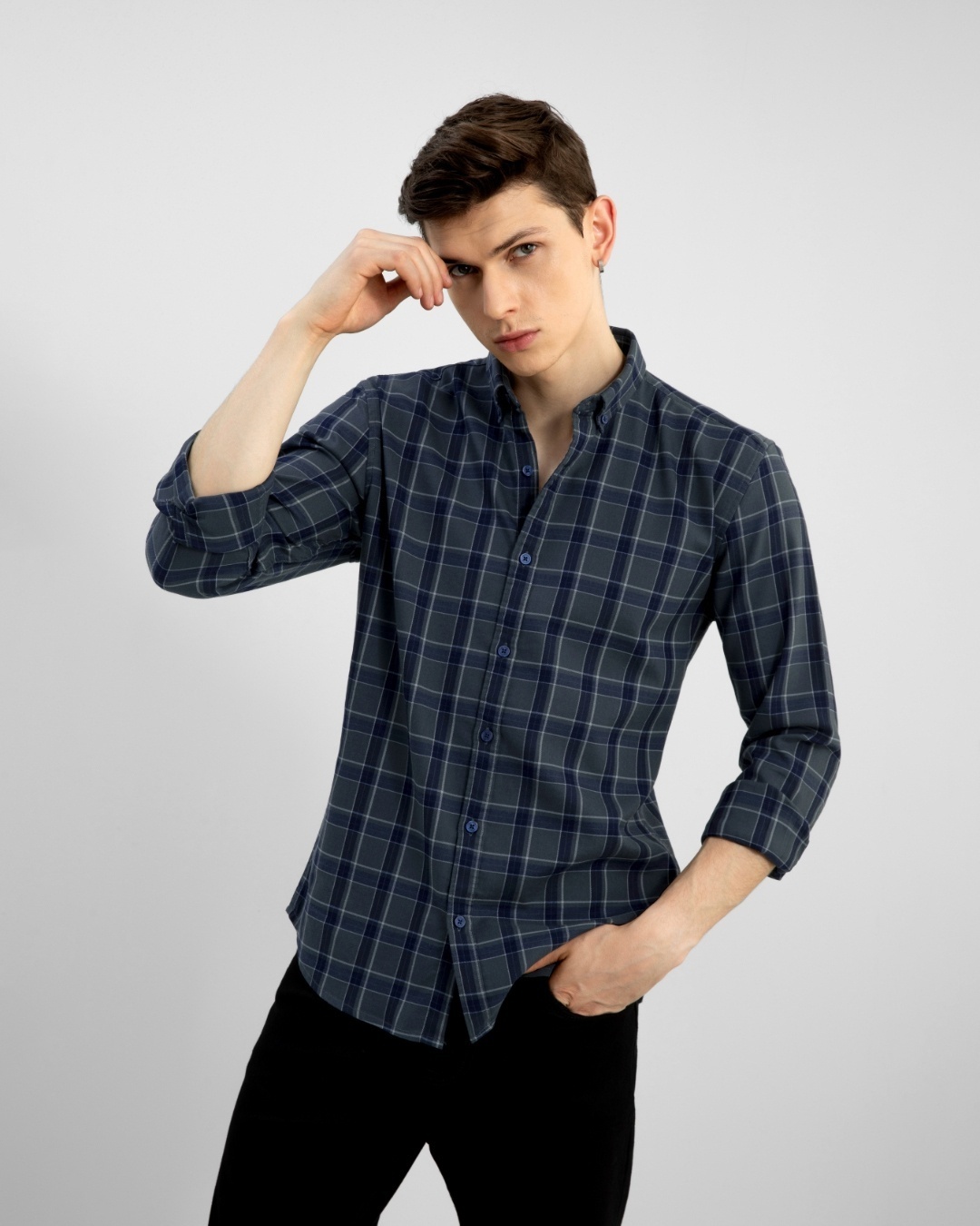 Shop Men's Blue Checked Slim Fit Shirt-Design