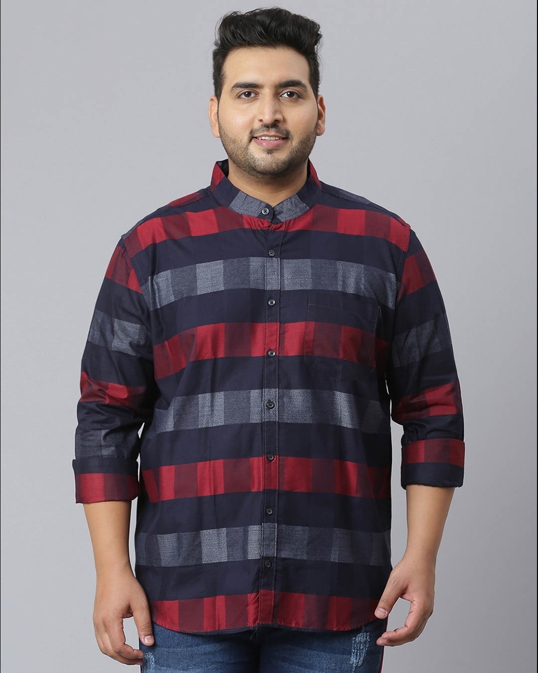 Shop Men's Blue Checks Stylish Full Sleeve Casual Shirt-Front