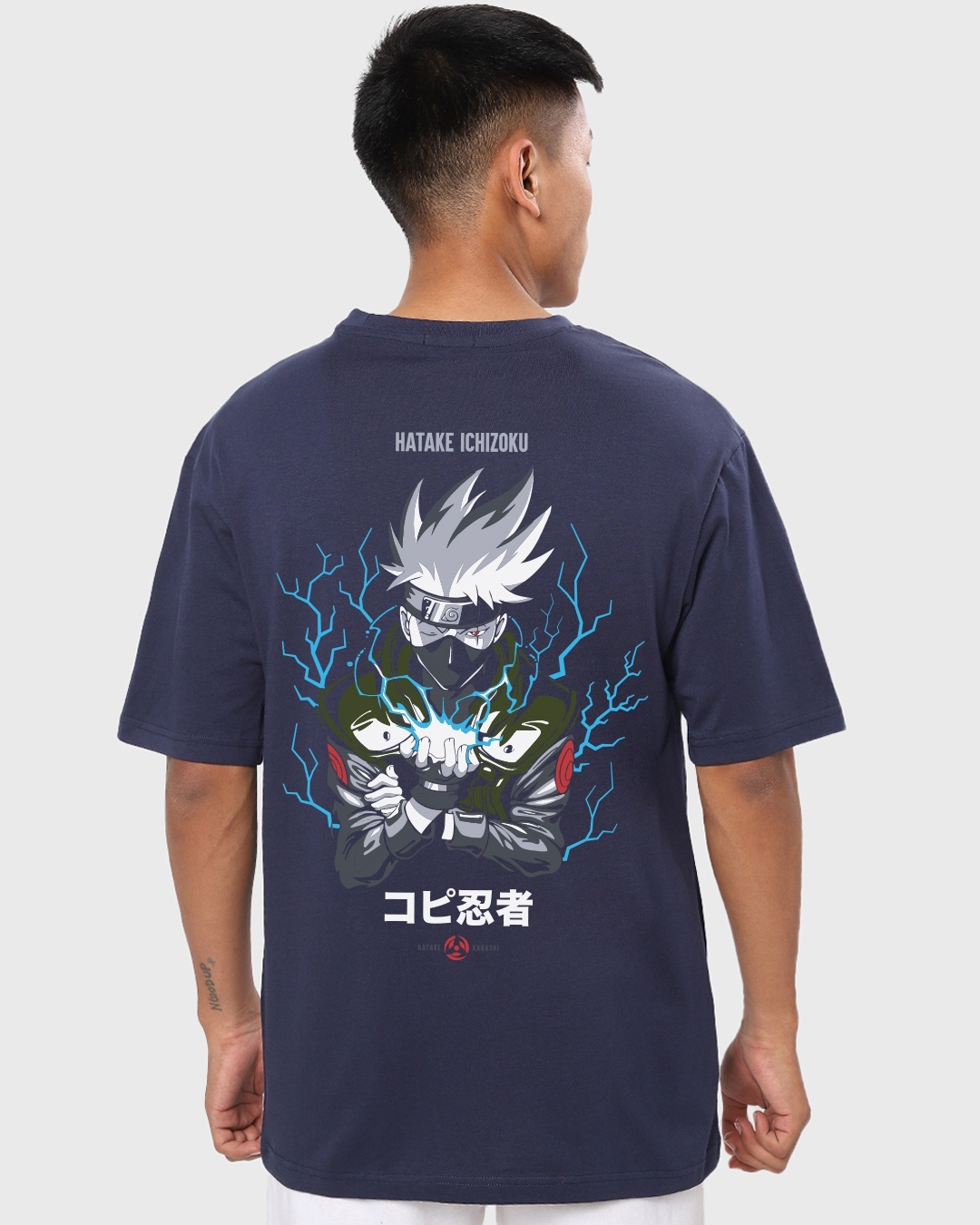 Shop Men's Blue Chidori Kakashi Graphic Printed Oversized T-shirt-Design