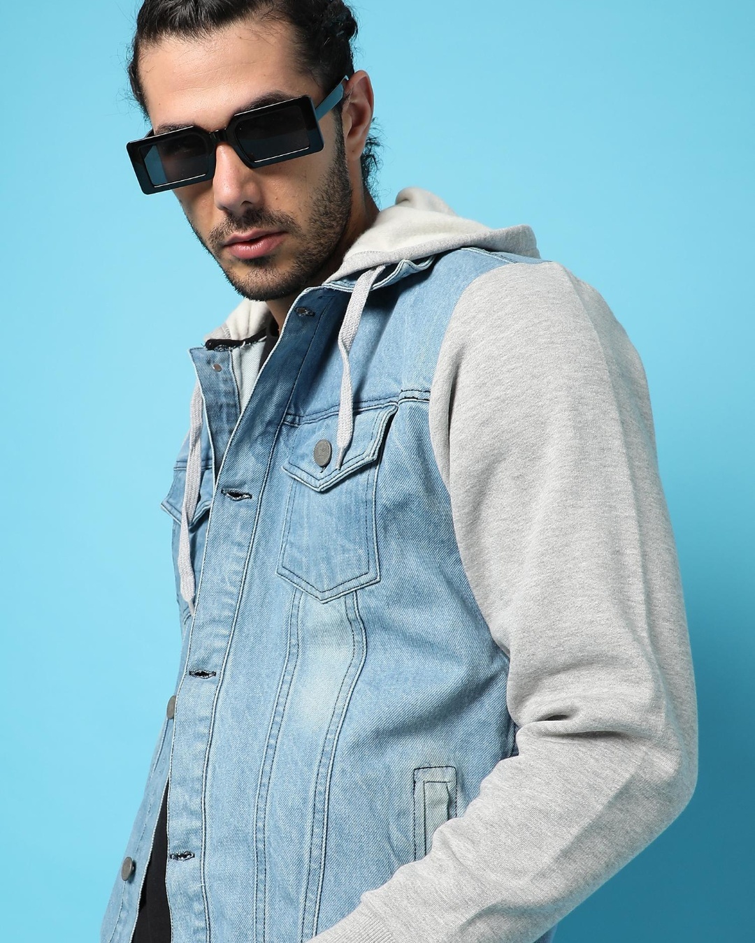 Buy Men's Blue Color Block Denim Hoodie Jacket for Men Blue Online at