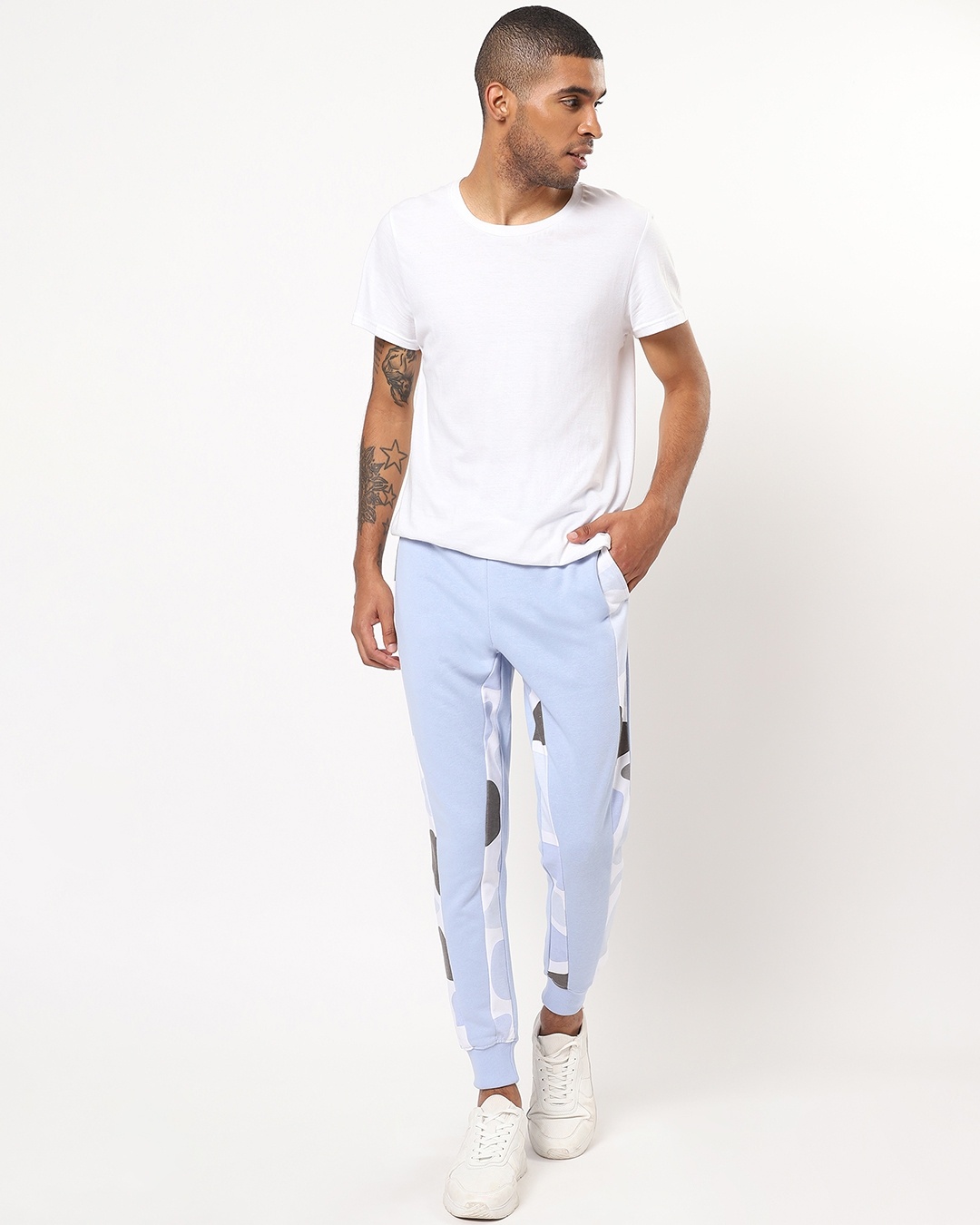 Shop Men's Blue Color Block Joggers-Full