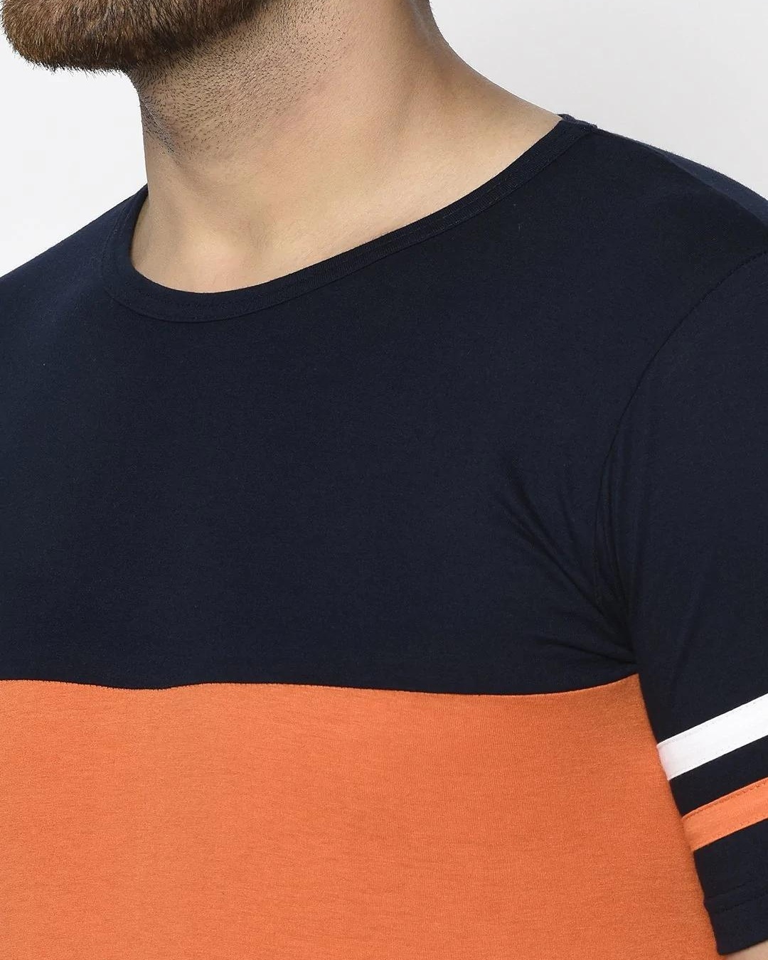 Buy Mens Blue And Orange Color Block Slim Fit T Shirt For Men Blue Online At Bewakoof 9802