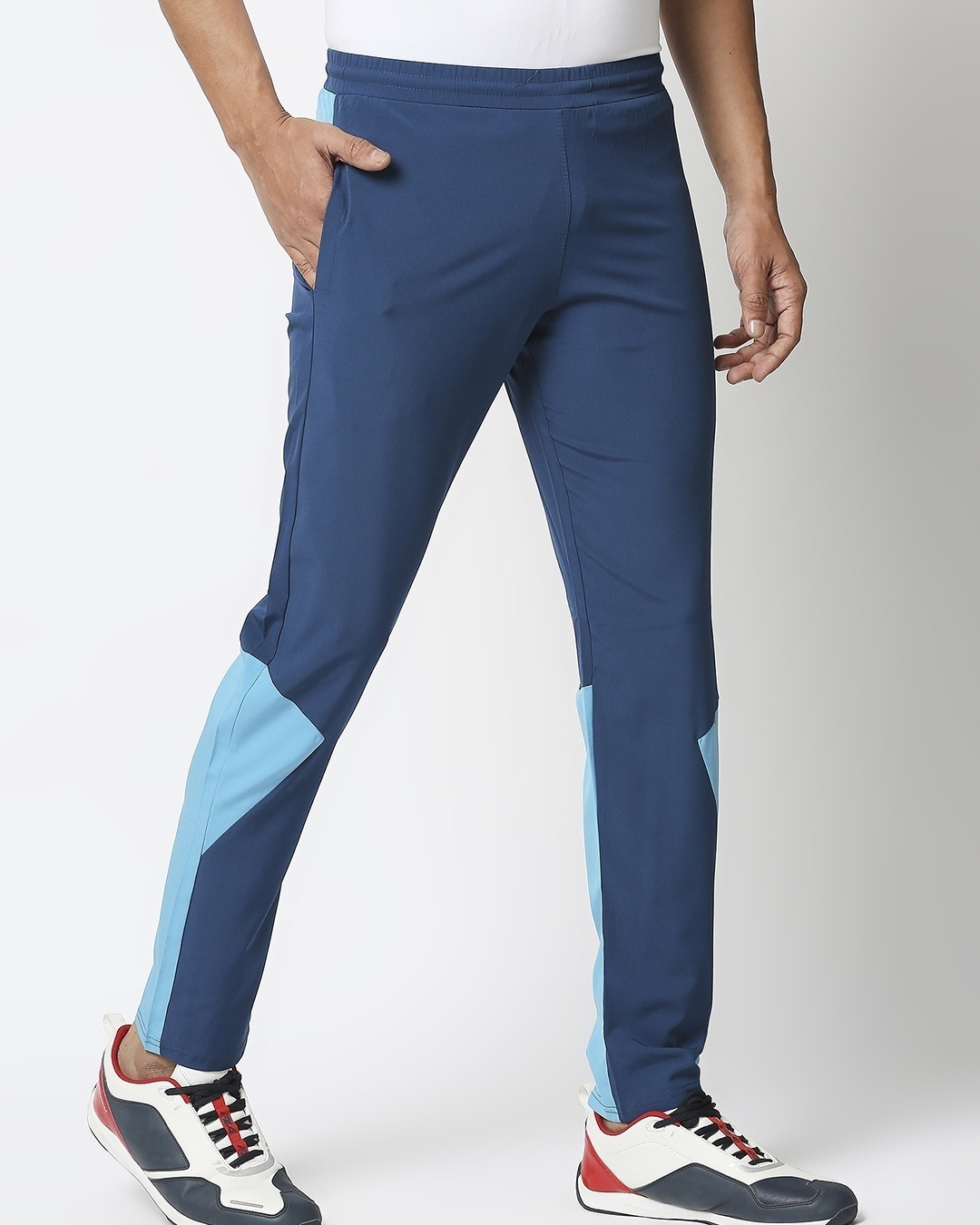 Shop Men's Blue Color Block Slim Fit Track Pants-Full