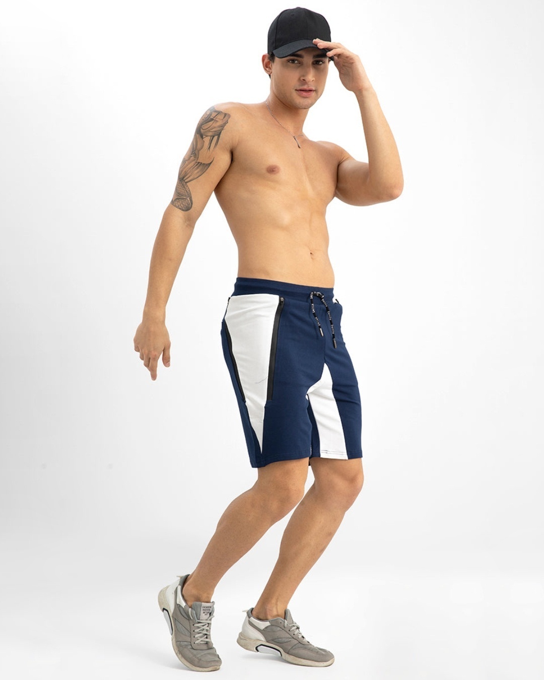 Shop Men's Blue Color Block Sports Shorts-Full