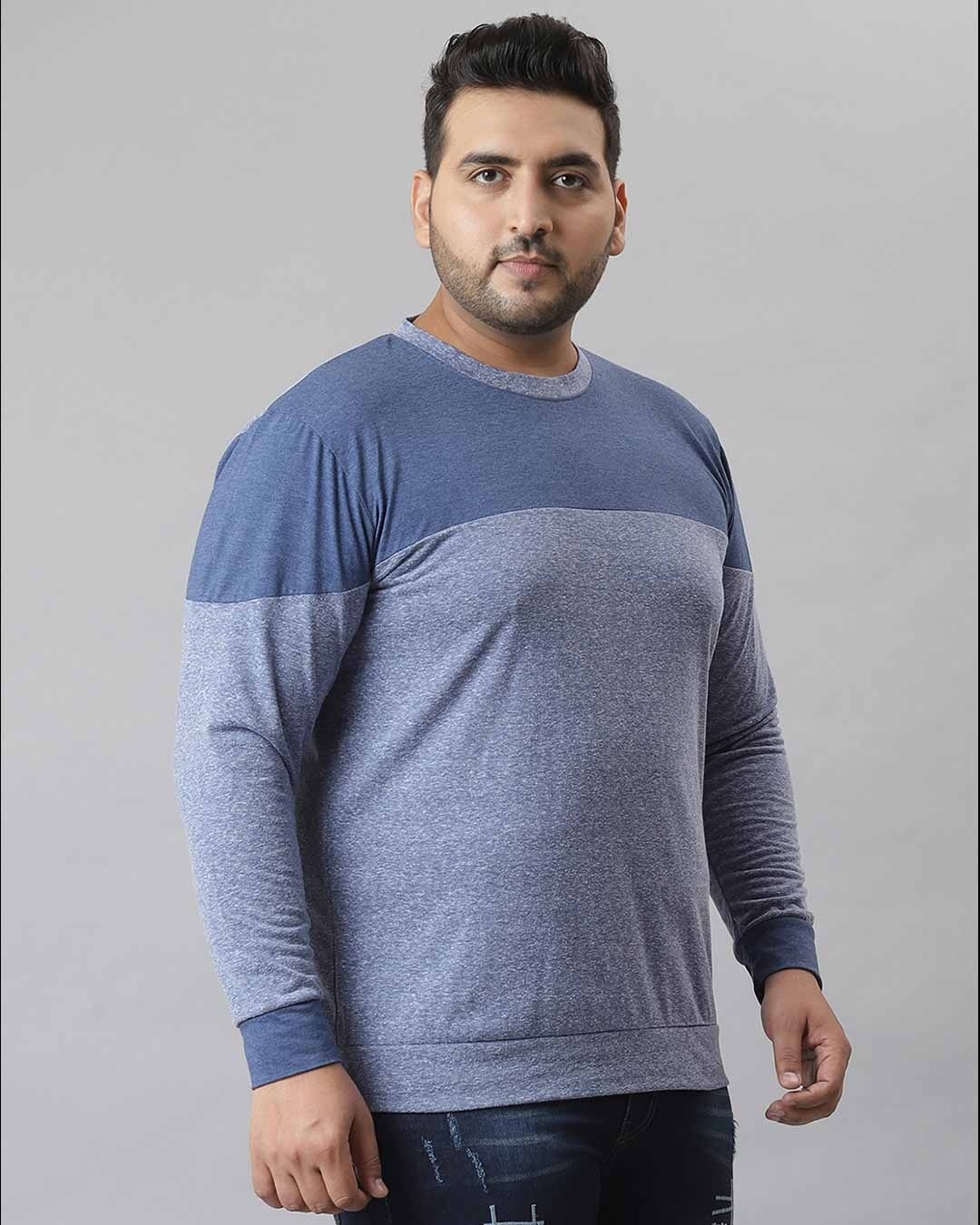 Shop Men's Blue Colorblock Stylish Full Sleeve Casual T-shirt-Full