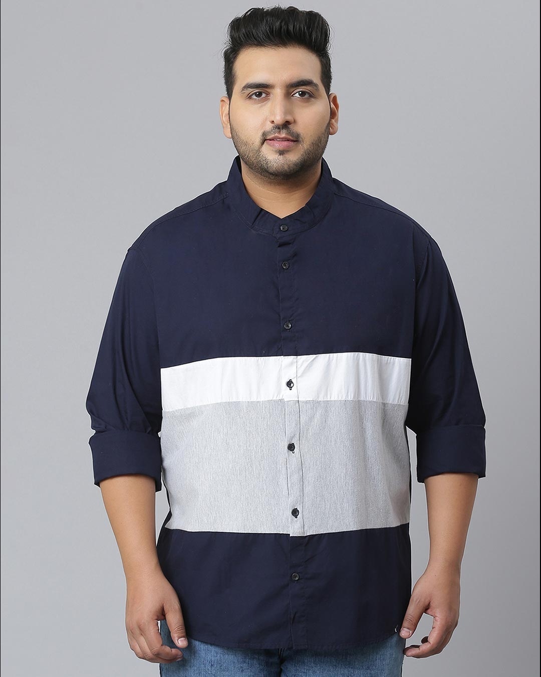 Shop Men's Blue Colorblocked Stylish Full Sleeve Casual Shirt-Front