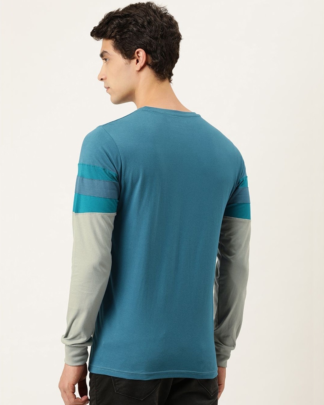 Shop Men's Blue Colourblocked T-shirt-Back