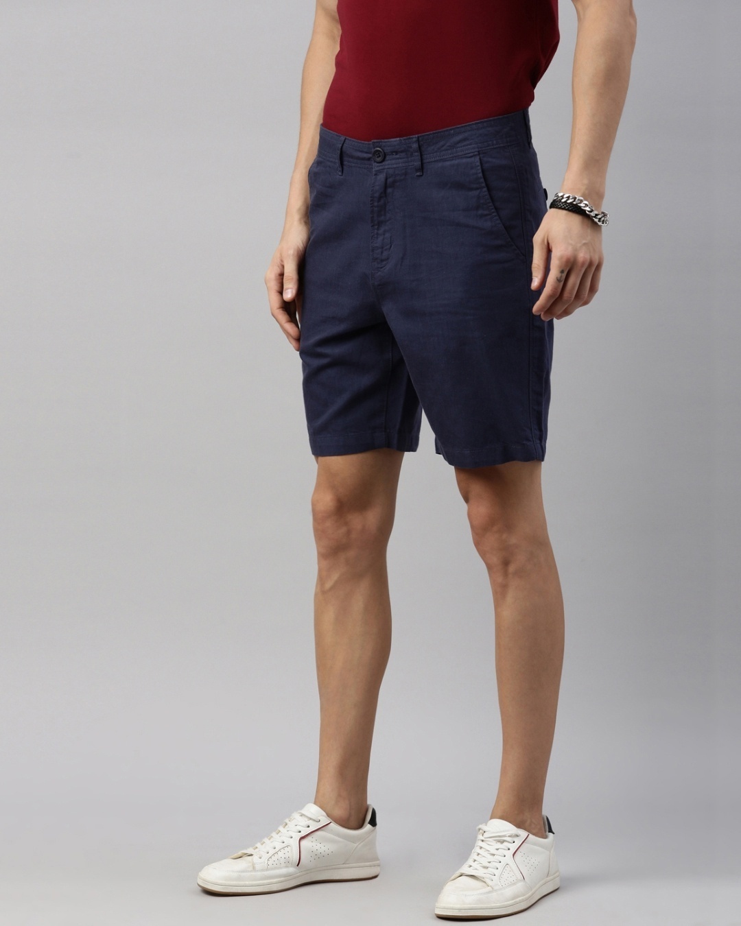 Shop Men's Blue Cotton Linen Shorts-Full