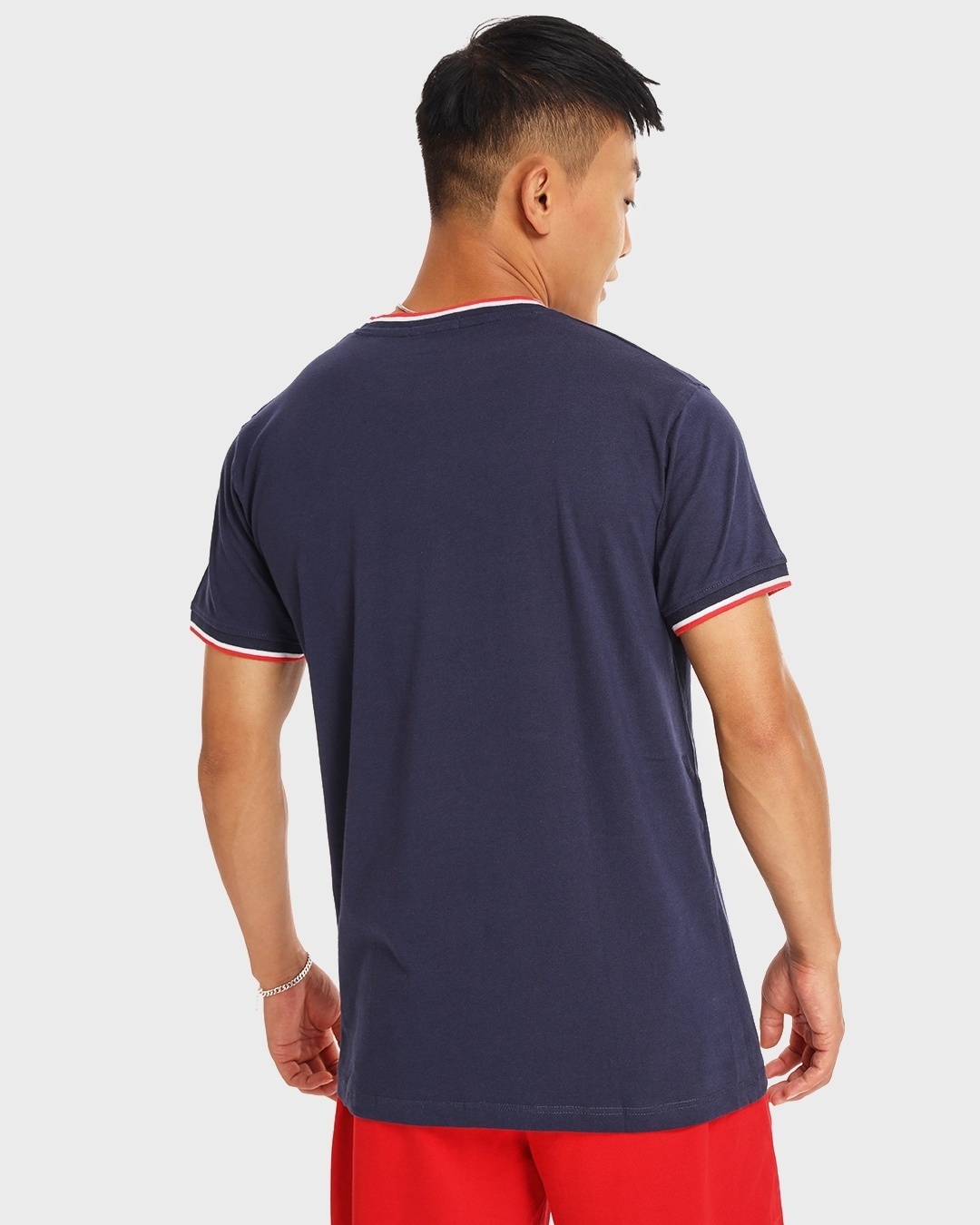 Shop Men's Blue Crewneck Varsity Rib T-shirt-Design