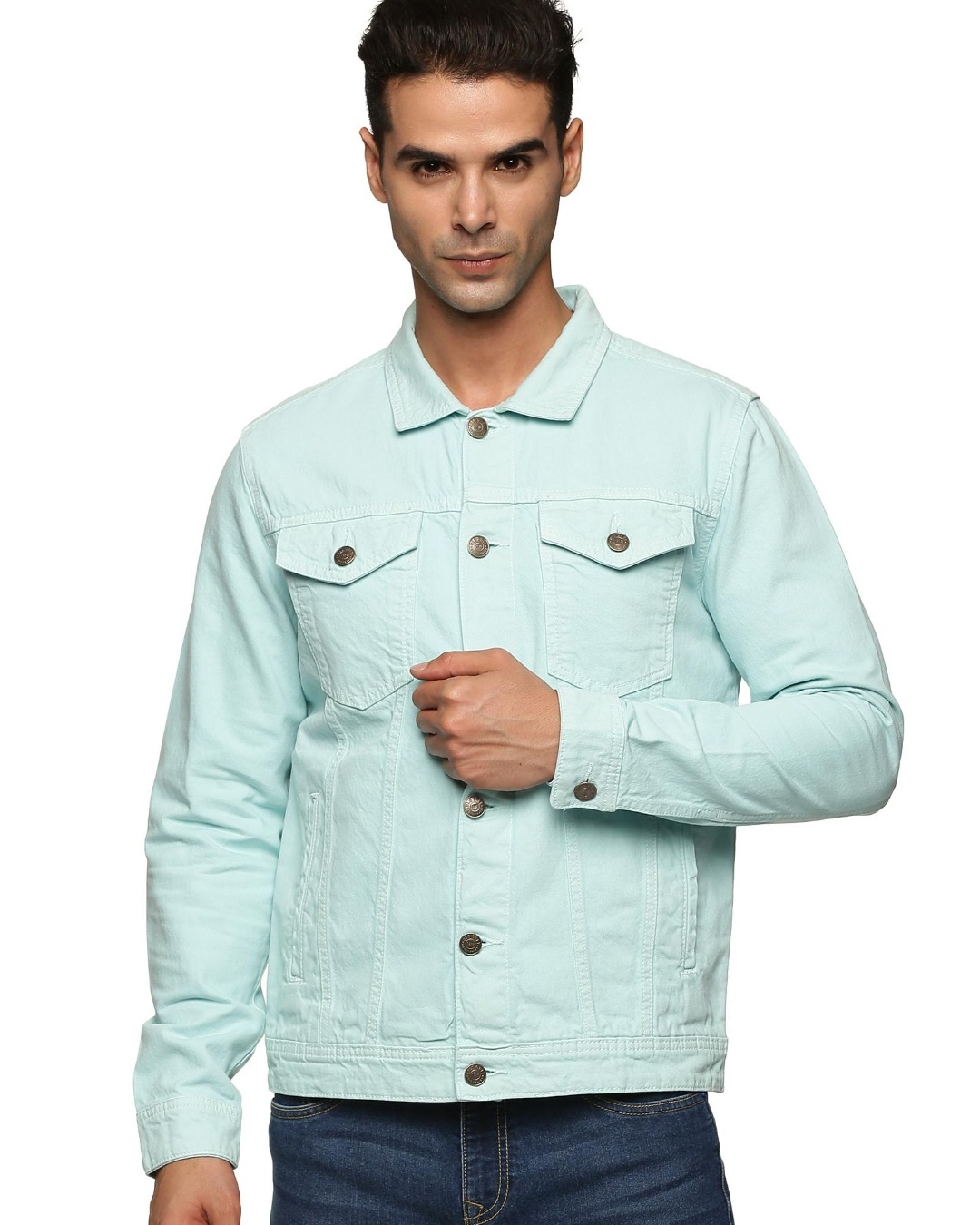 Buy Men's Blue Color Block Denim Hoodie Jacket Online at Bewakoof