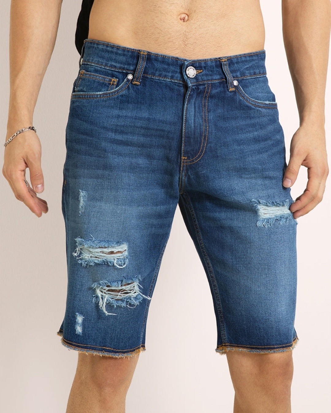 Shop Men's Blue Distress Denim Shorts-Back