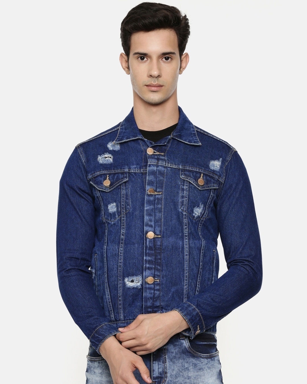 Buy Men's Blue Distress Slim Fit Denim Jacket for Men Blue Online at ...
