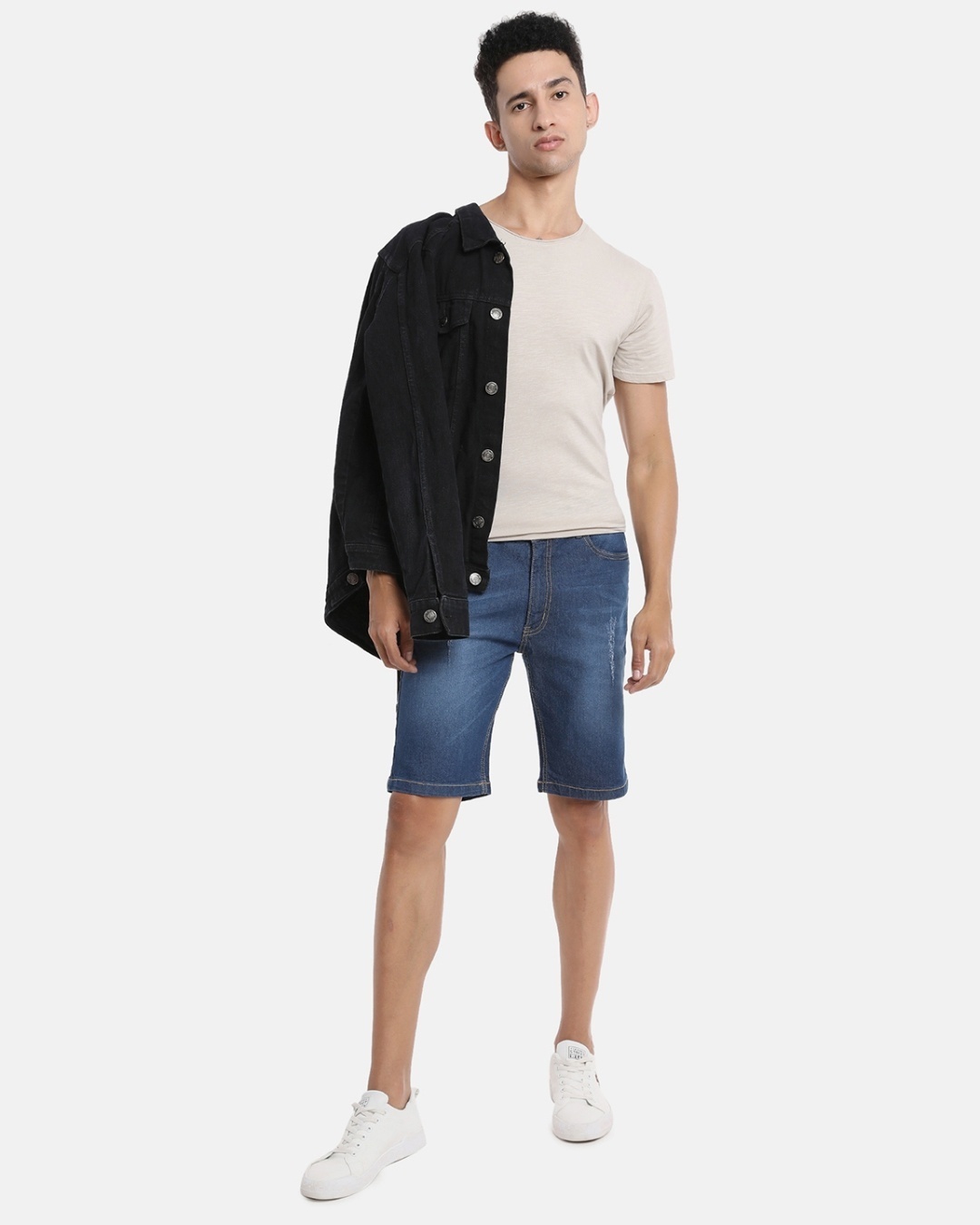 Shop Men's Blue Distressed Slim Fit Denim Shorts