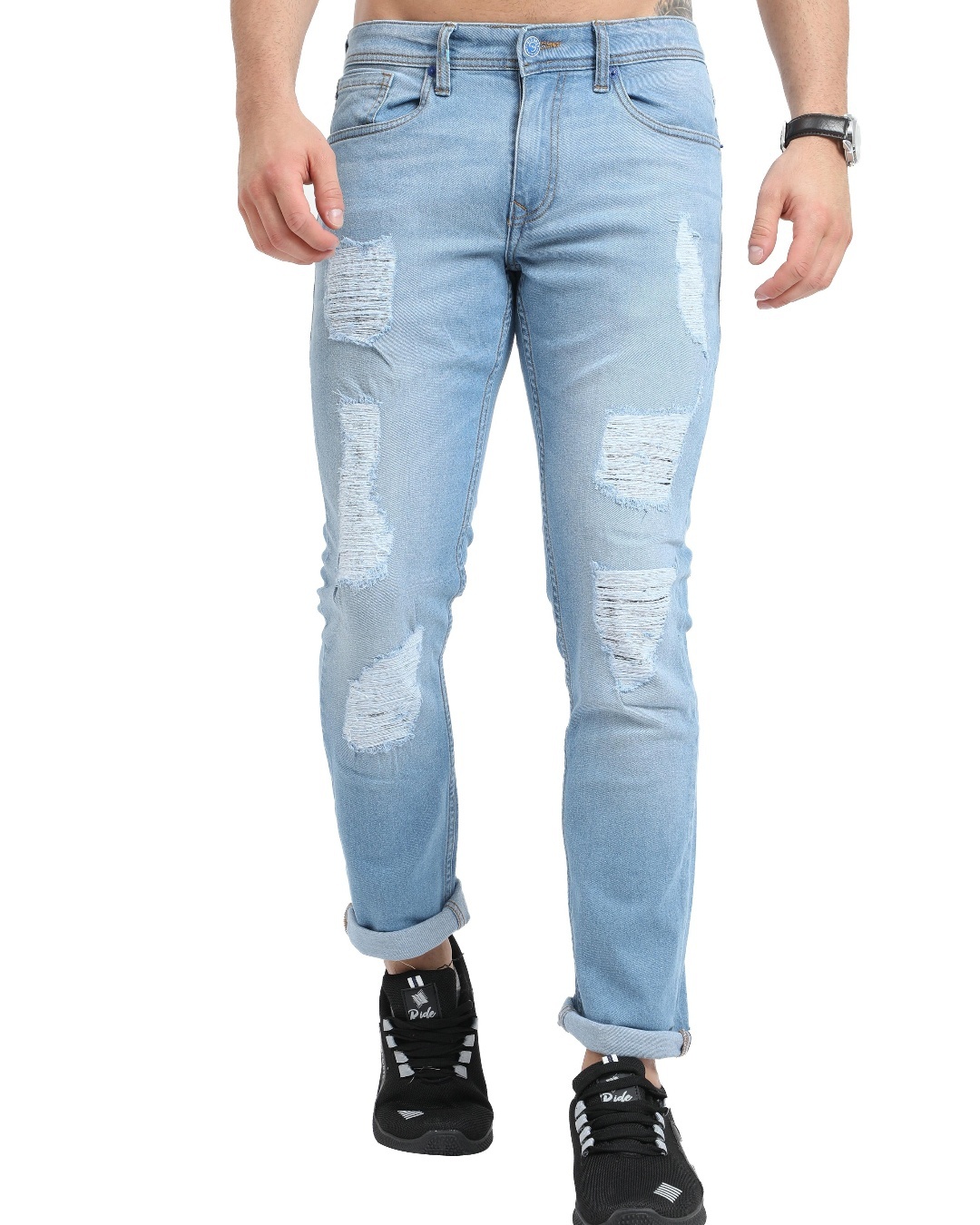 Buy Men's Blue Distressed Slim Fit Jeans Online at Bewakoof