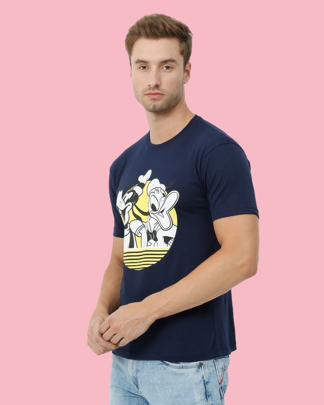 Shop Men's Blue Donald and Goofy Graphic Printed T-shirt-Back