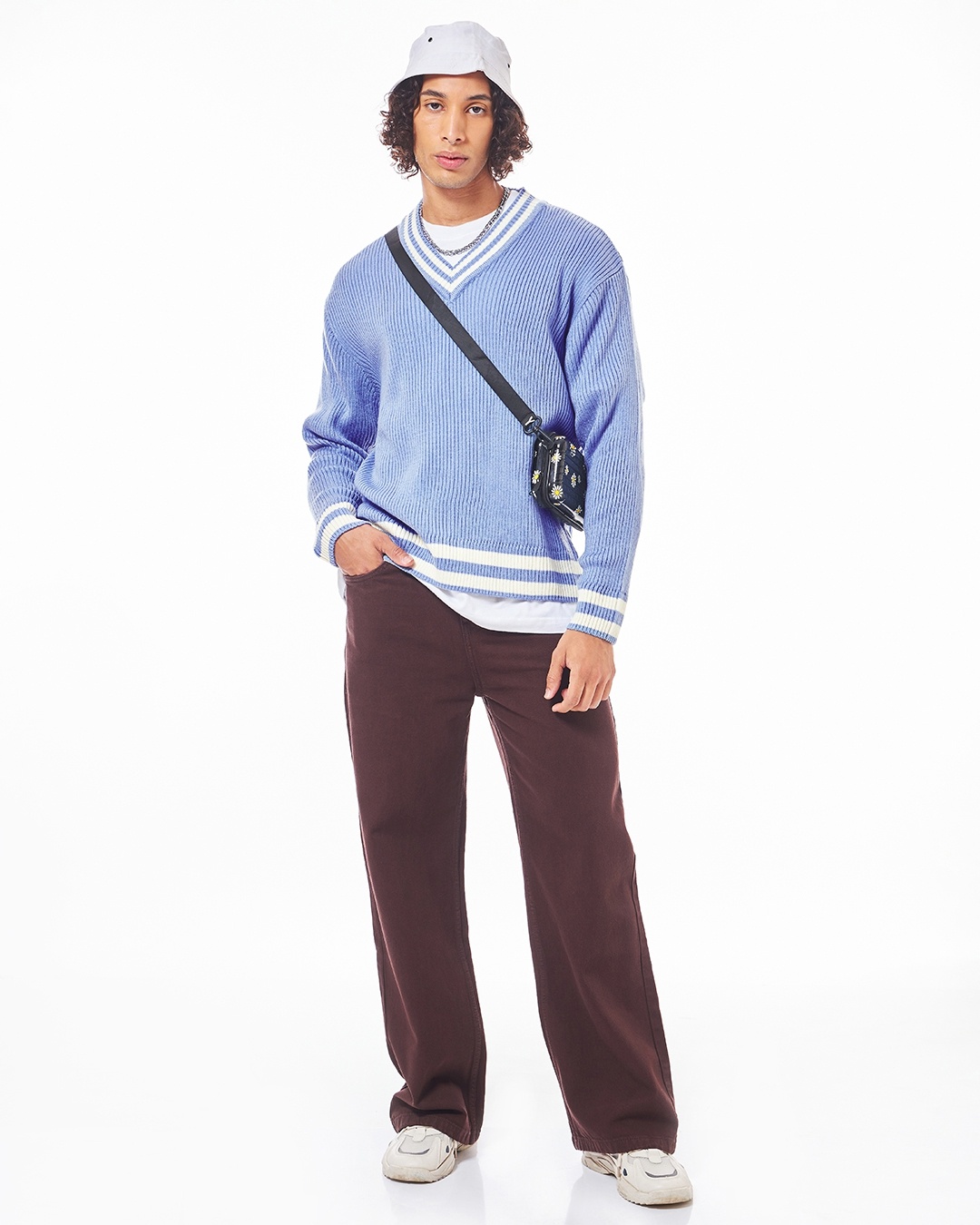 Buy Men s Blue Oversized Flat Knit Sweater Online at Bewakoof