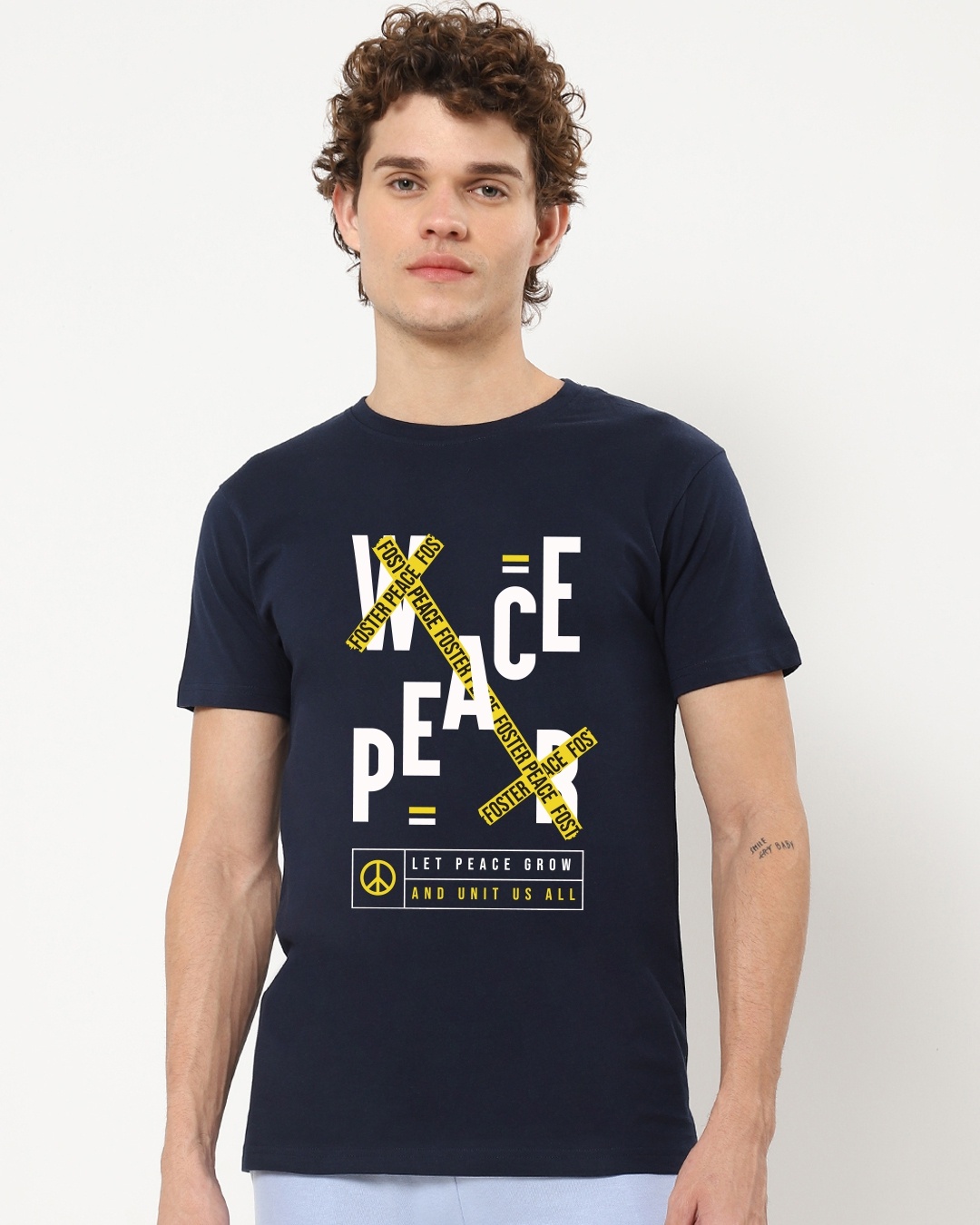 Shop Men's Blue Foster Peace Typography T-shirt-Front