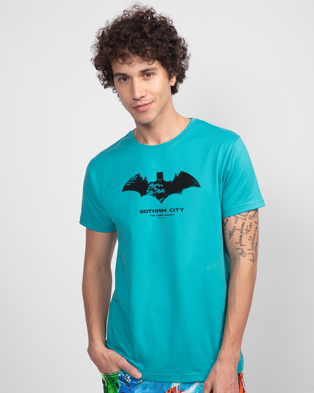 Shop Men's Blue Gotham City T-shirt-Front