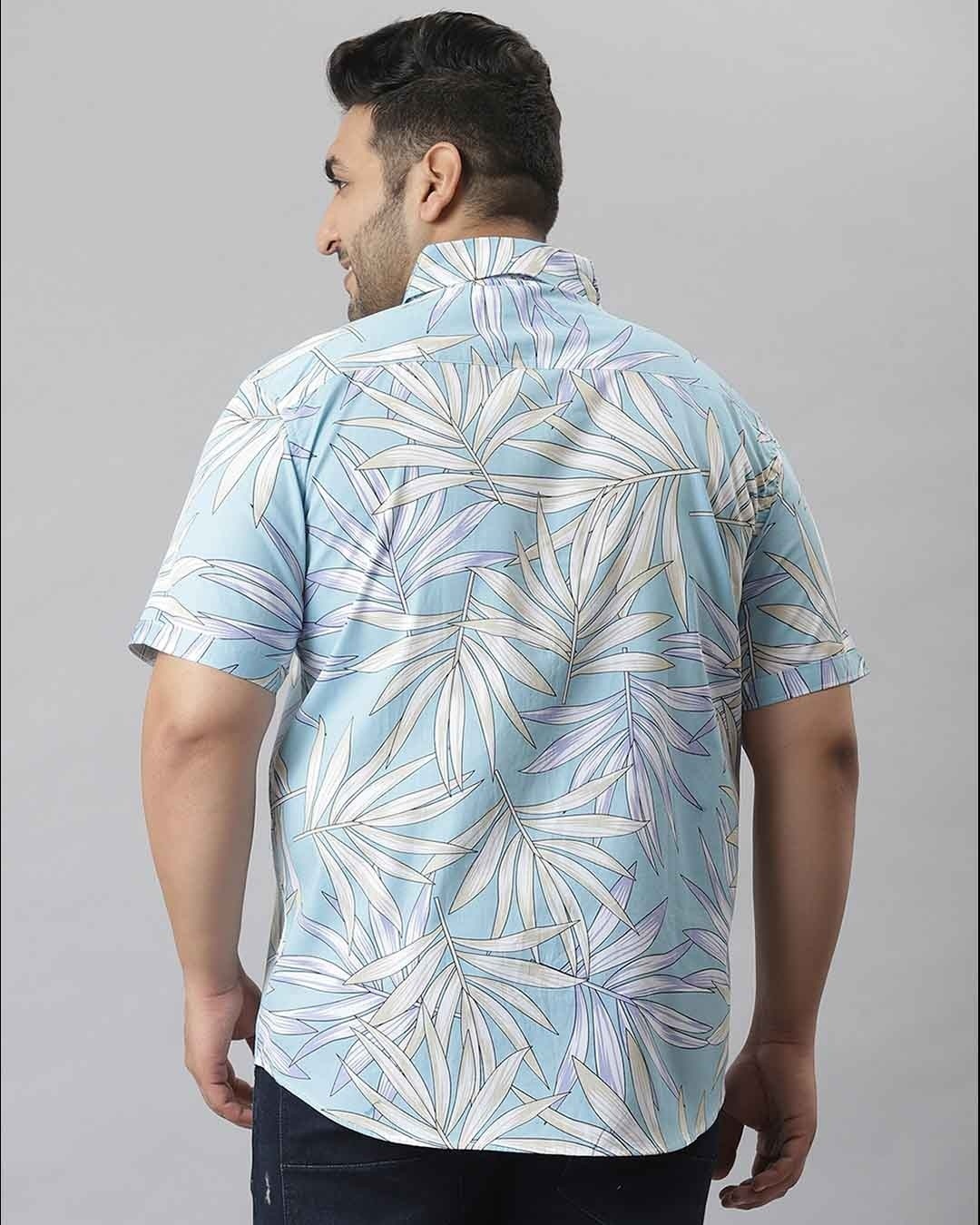 Shop Men's Blue Graphic Design Stylish Half Sleeve Casual Shirt-Back