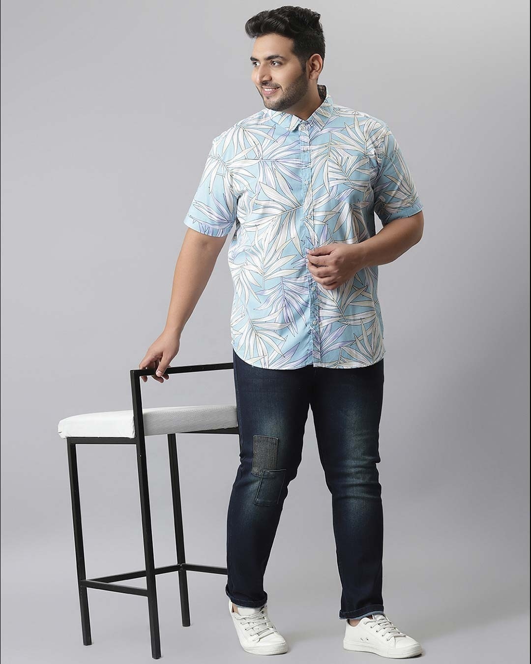 Shop Men's Blue Graphic Design Stylish Half Sleeve Casual Shirt