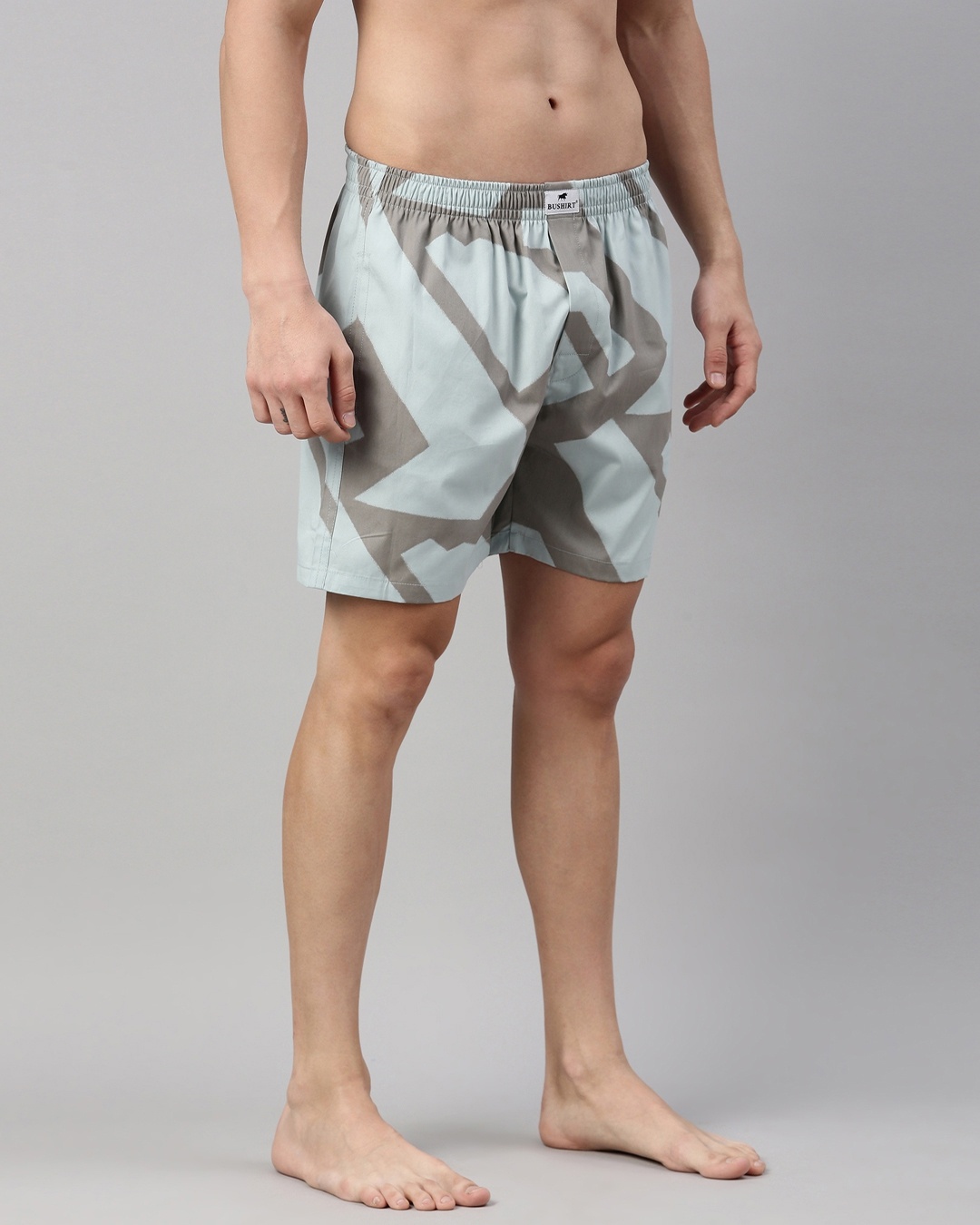 Shop Men's Blue & Grey Abstract Printed Cotton Boxers-Back
