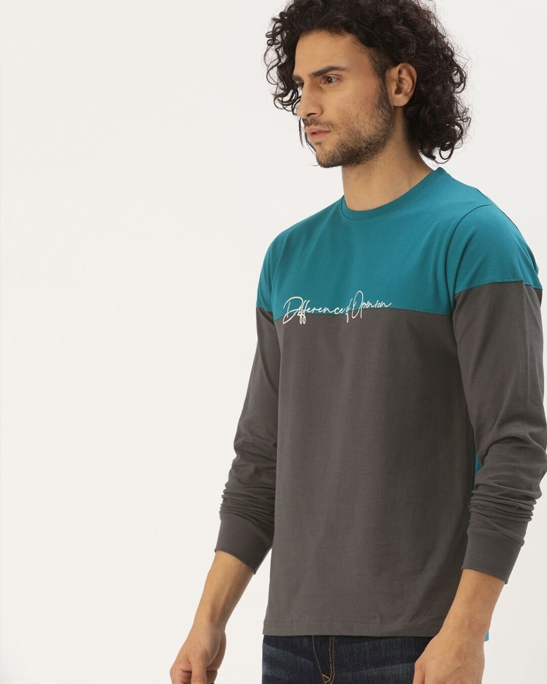 Shop Men's Blue & Grey Colourblocked T-shirt