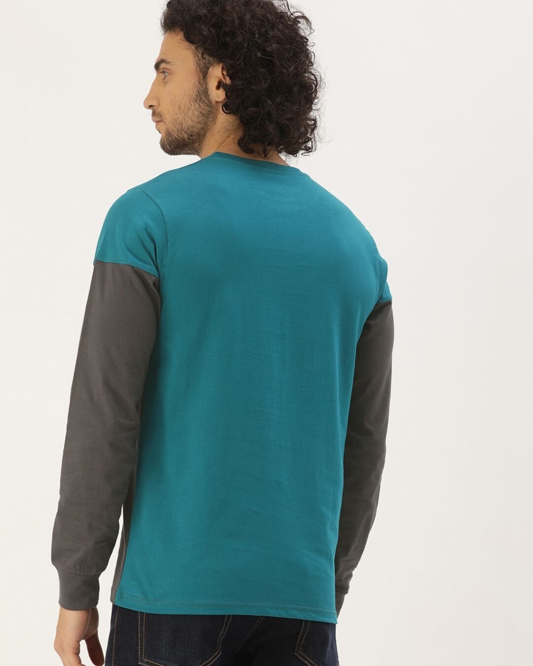 Shop Men's Blue & Grey Colourblocked T-shirt-Back