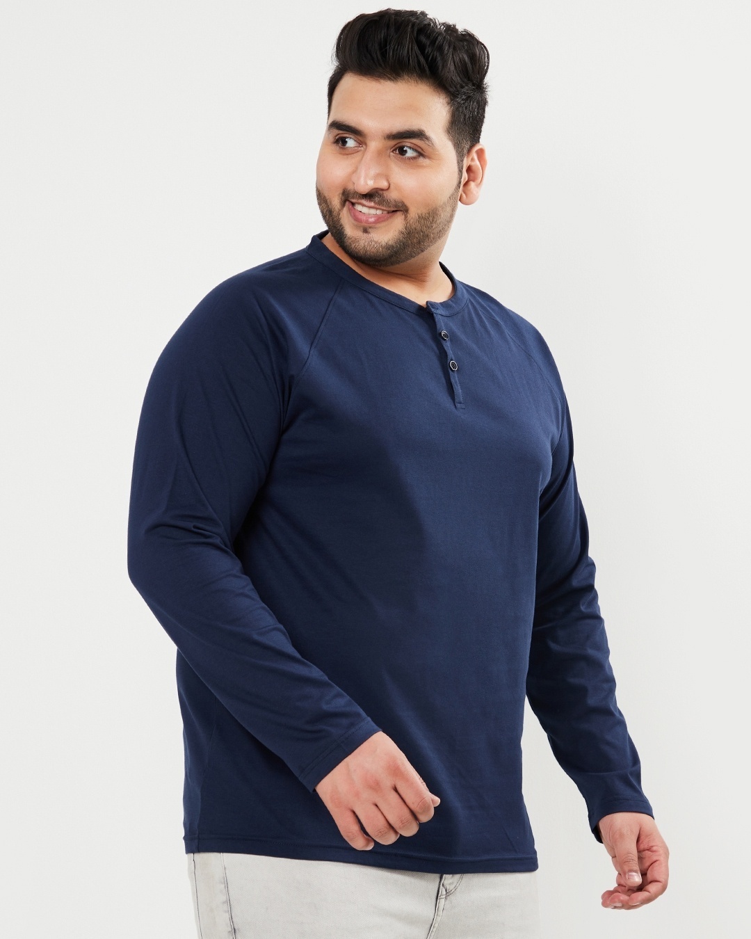 Shop Men's Blue Henley Plus Size T-shirt-Back