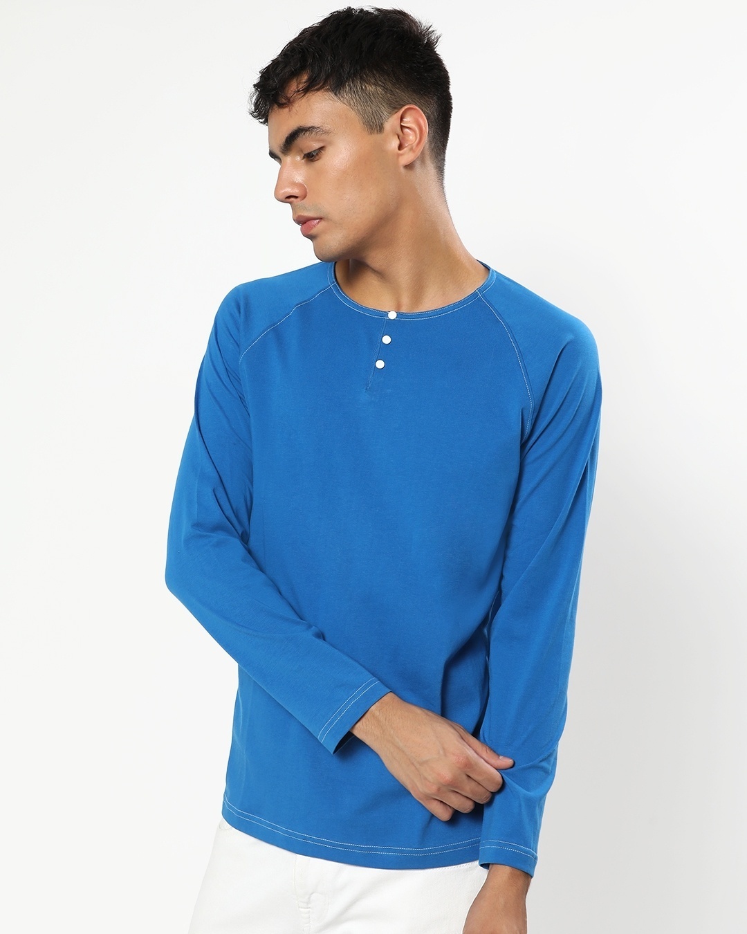 Shop Men's Blue Henley T-shirt-Back