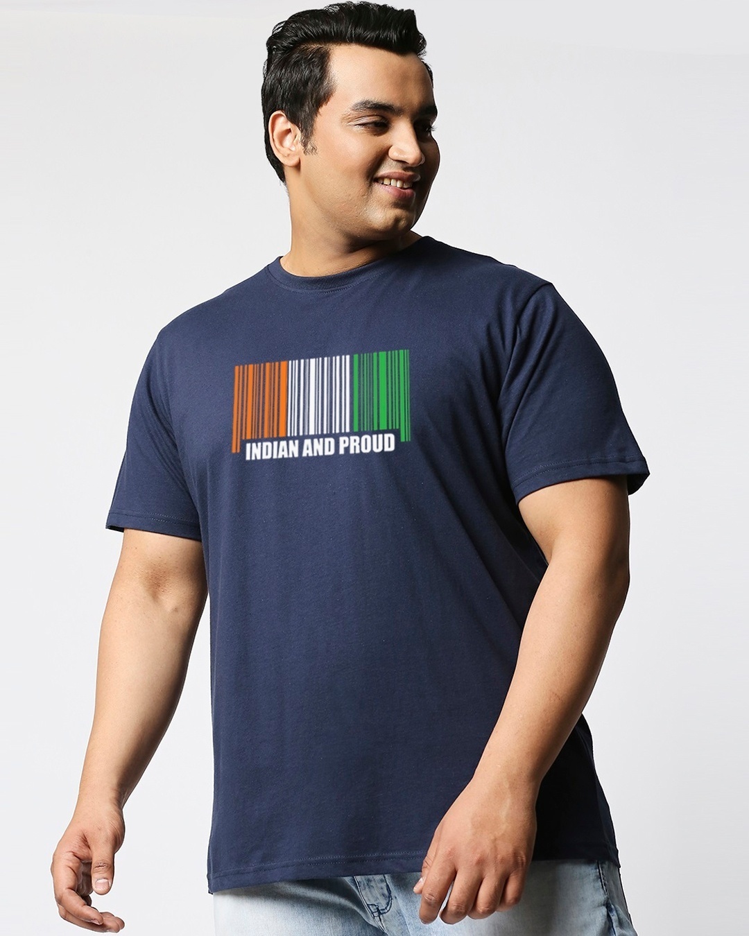 Shop Men's Blue Indian & Proud Typography Plus Size T-shirt-Front
