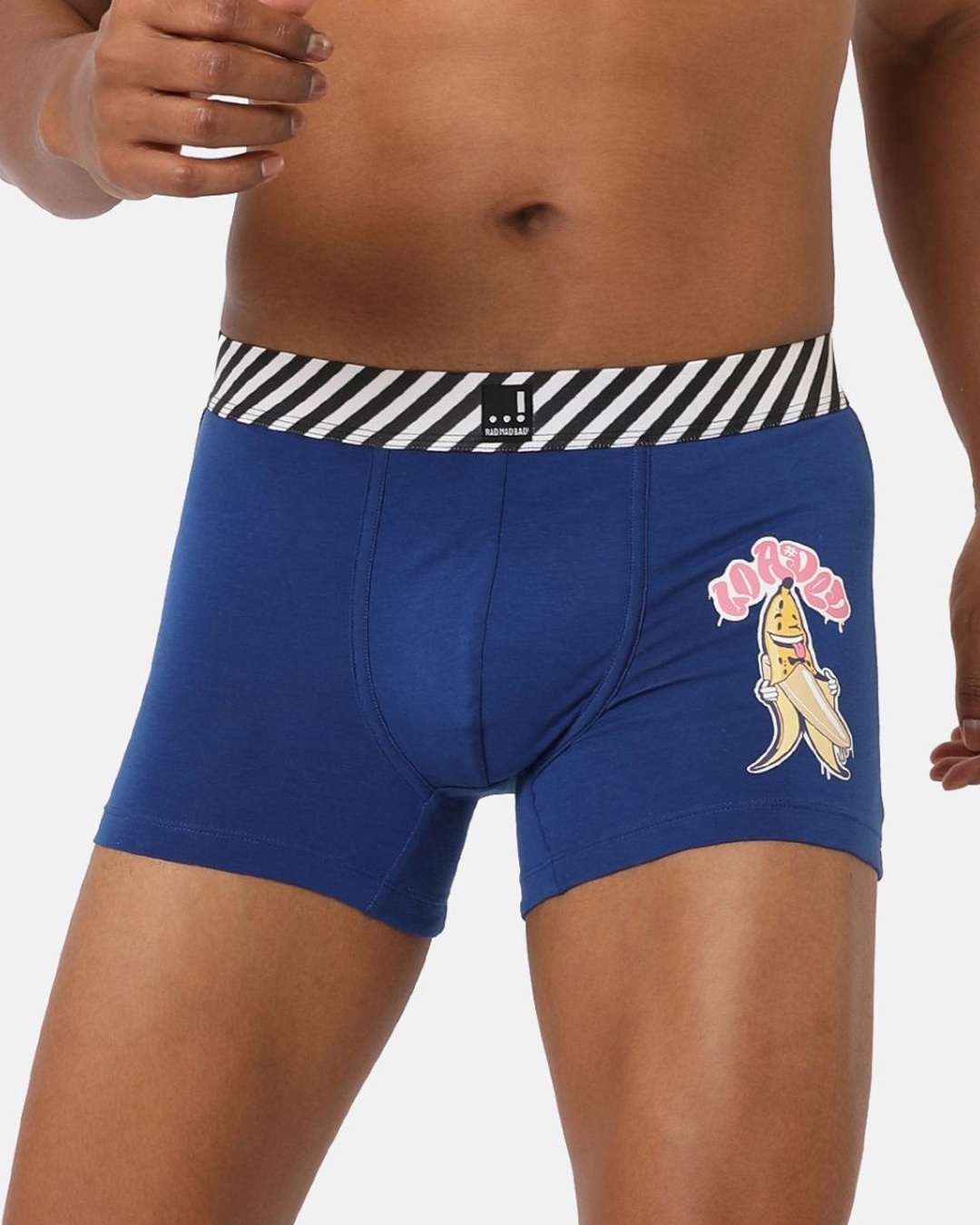 Shop Men's Blue Loaded Graphic Printed Cotton Trunks-Front