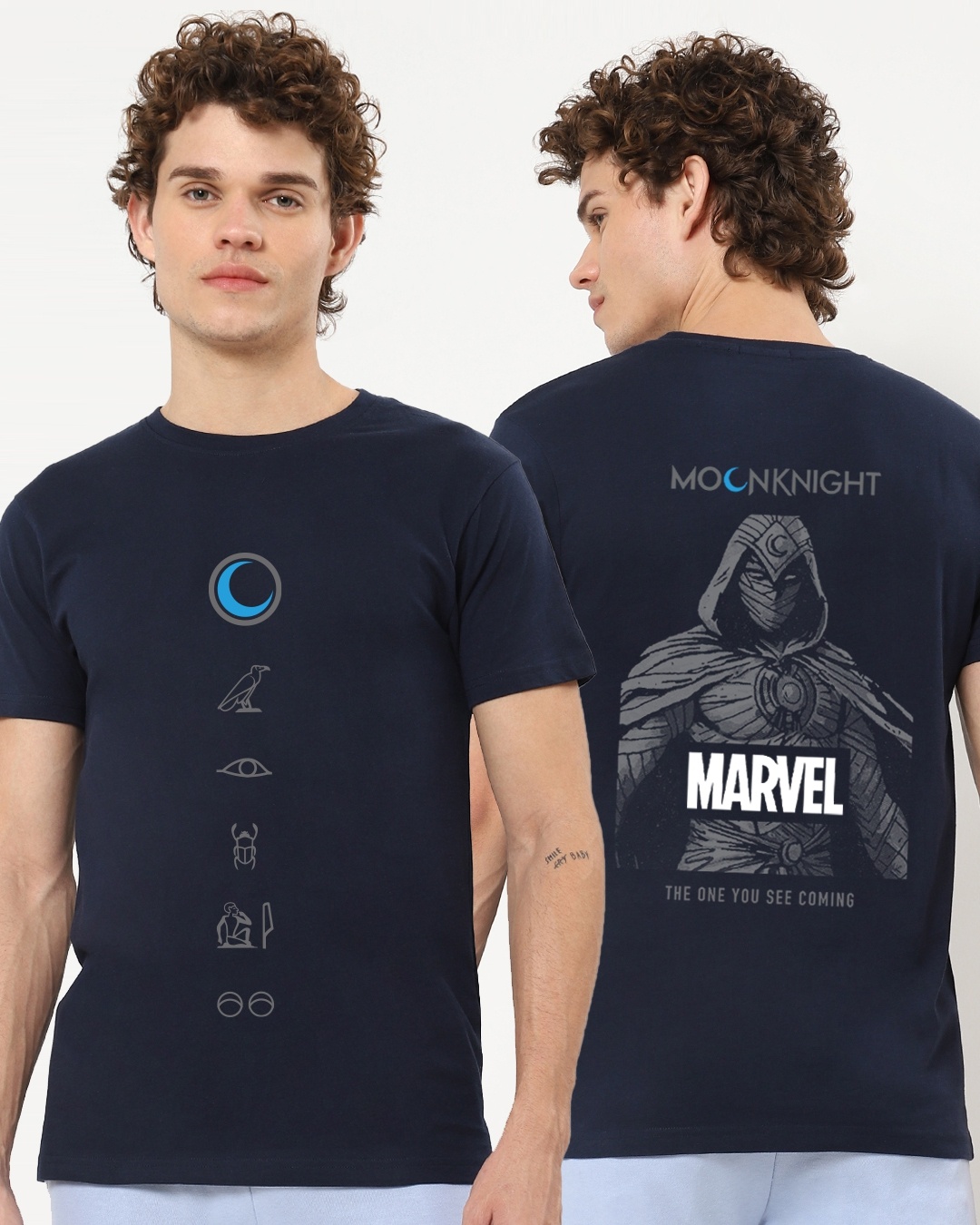 Shop Men's Blue Marvel Moon Knight Graphic Printed T-shirt-Front