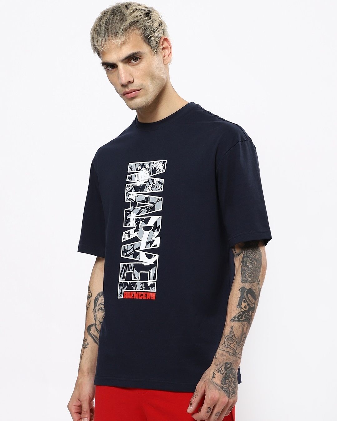 Shop Men's Blue Marvel Oversized Typography T-shirt-Design