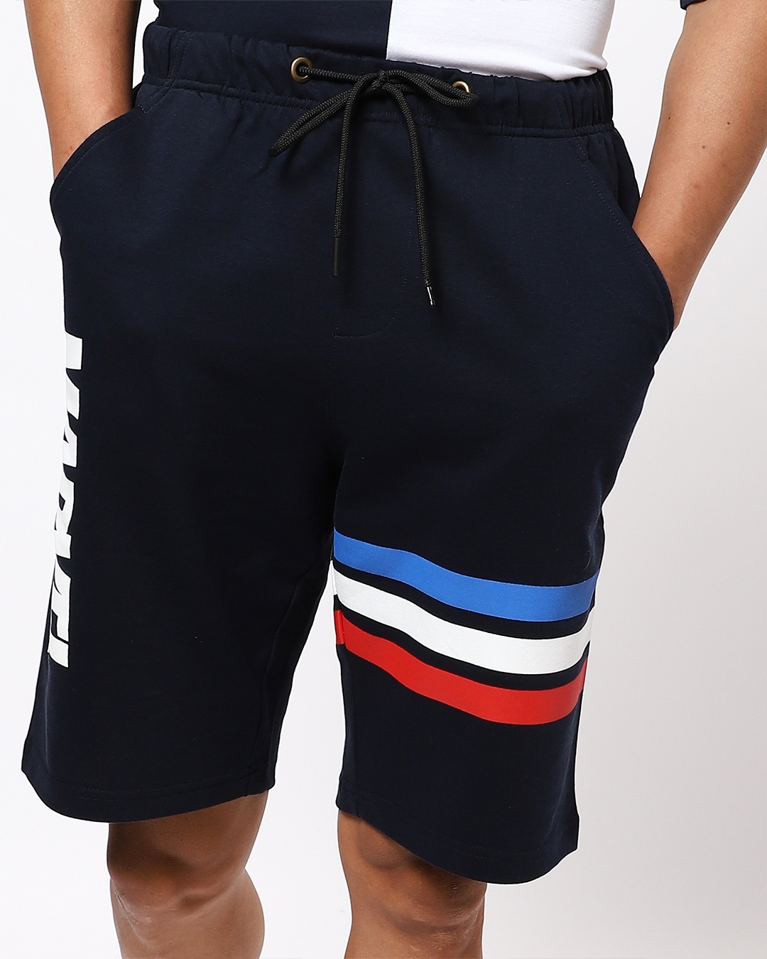 Shop Men's Blue Marvel Typography Shorts-Front