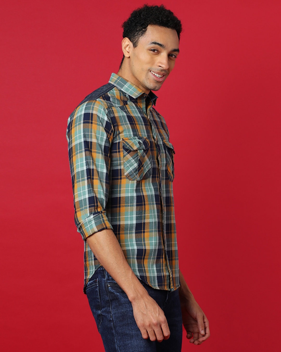Buy Men's Blue & Orange Checked Cotton Shirt for Men Blue Online at Bewakoof