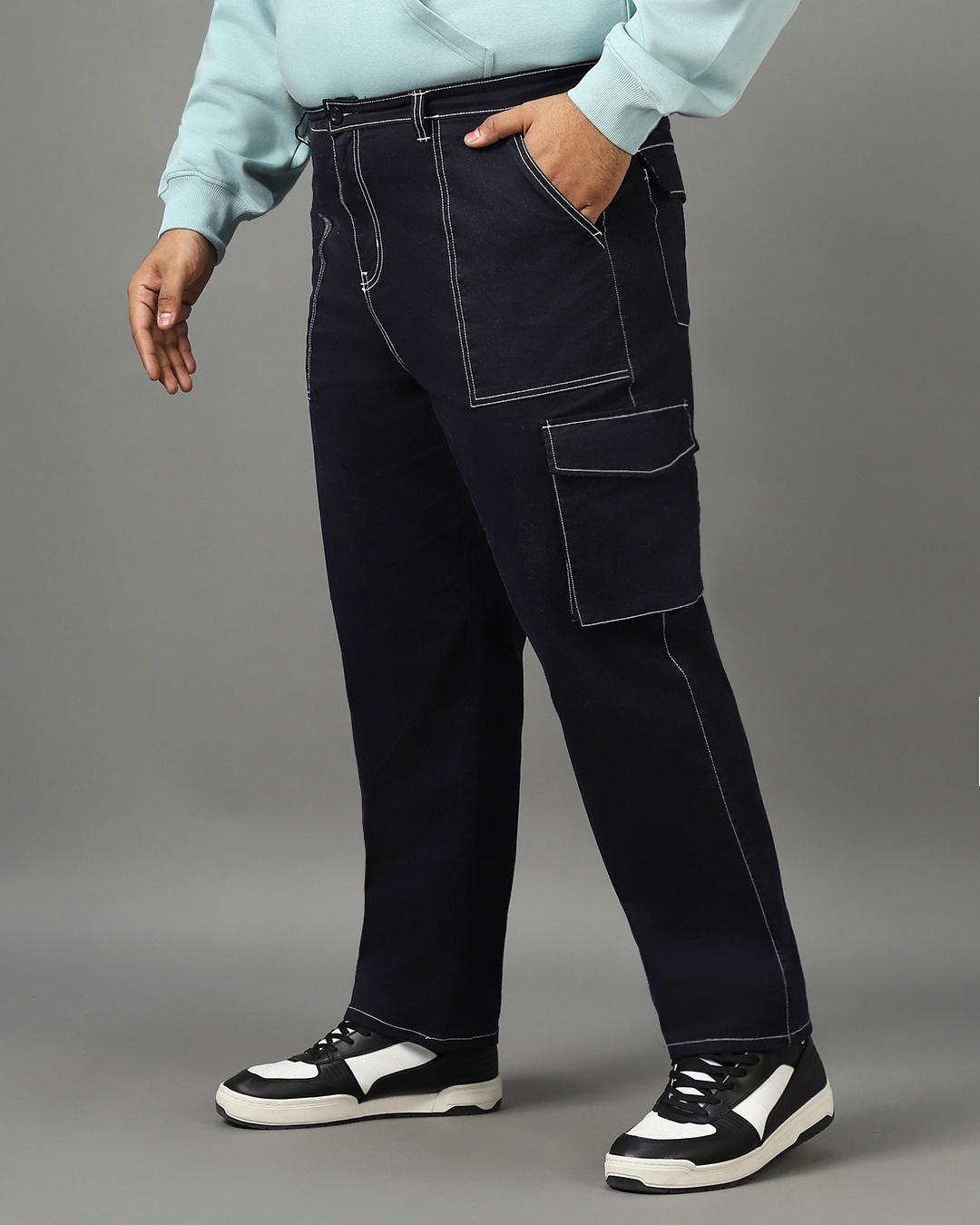 Buy Men's Blue Oversized Plus Size Cargo Pants Online at Bewakoof