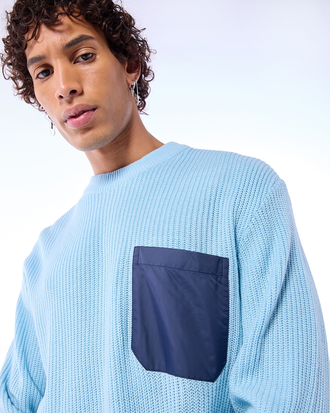 Men's Blue Ombre Textured Sweater