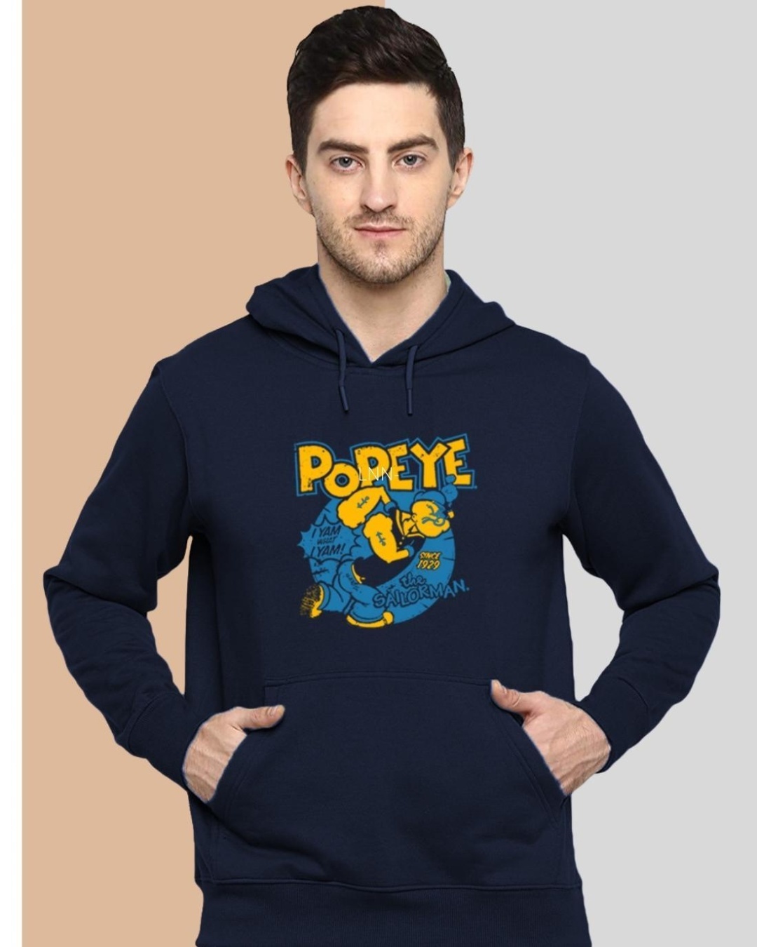 Shop Men's Blue Popeye Graphic Printed Hoodie-Front