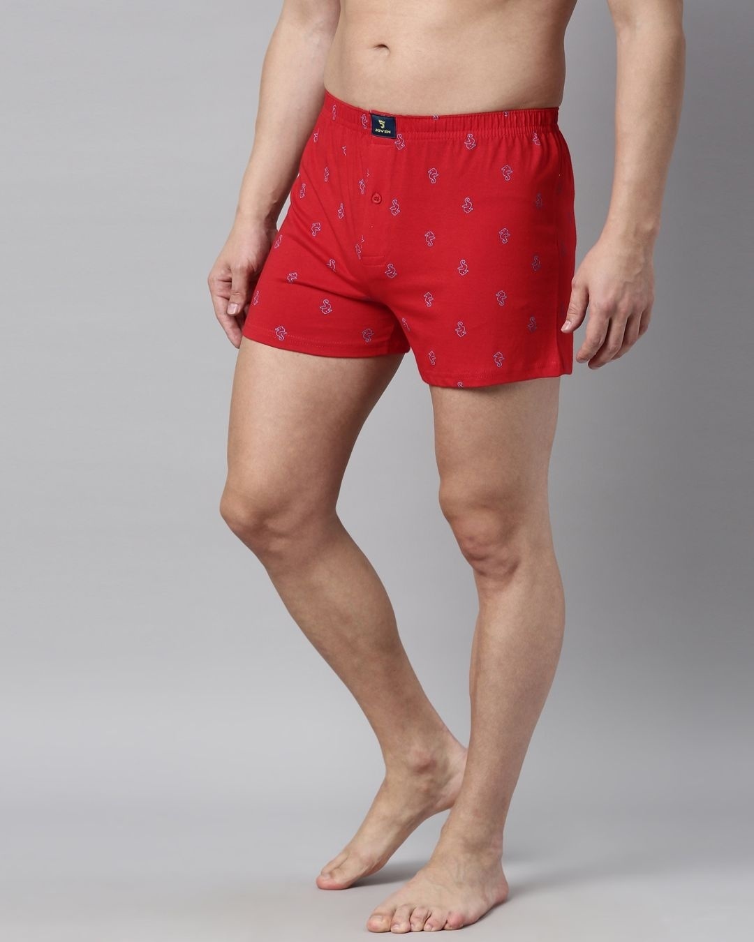Shop Men's Blue & Red Printed Knitted Boxer (Pack Of 2)-Full
