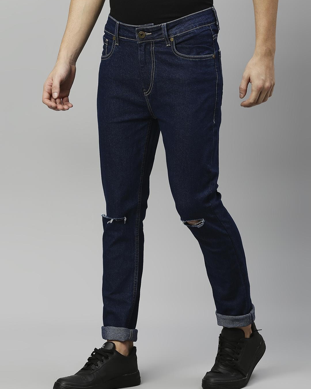 Shop Men's Blue Ripped Slim Fit Jeans-Back
