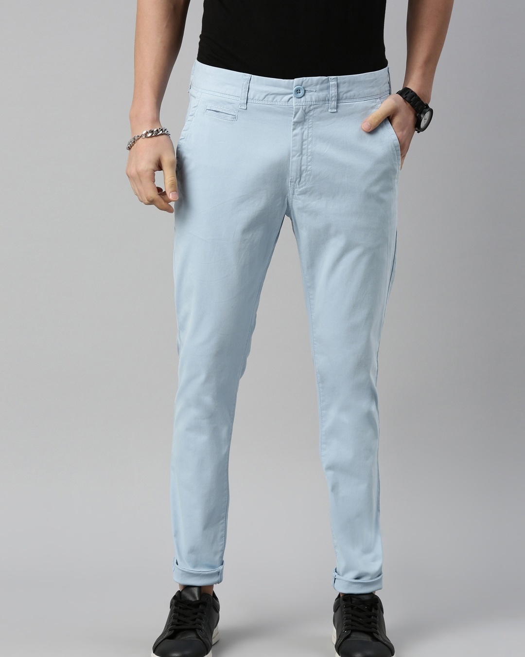 Buy Hackett London Men Ice Blue Solid Flat-Front Chinos Online - 894185 |  The Collective