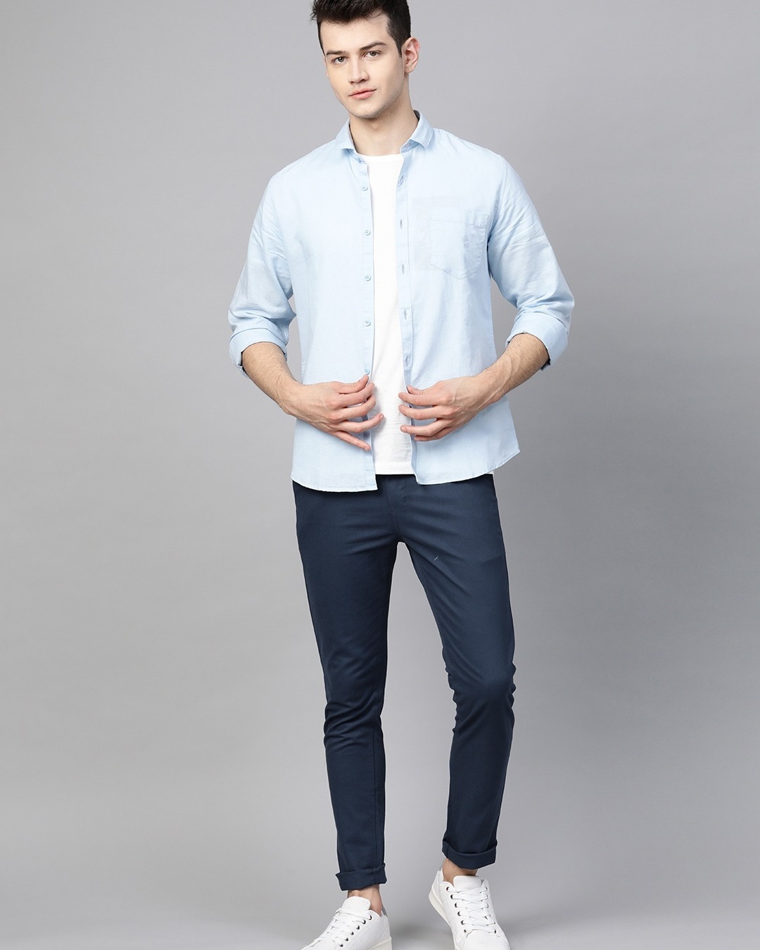 Shop Men's Blue Slim Fit Chinos-Front