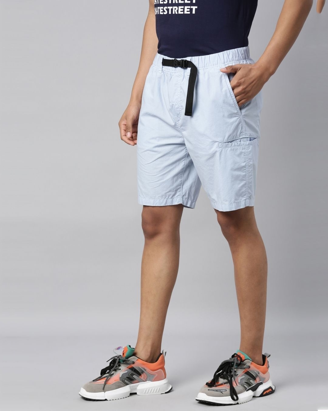 Shop Men's Blue Slim Fit Cotton Shorts-Back