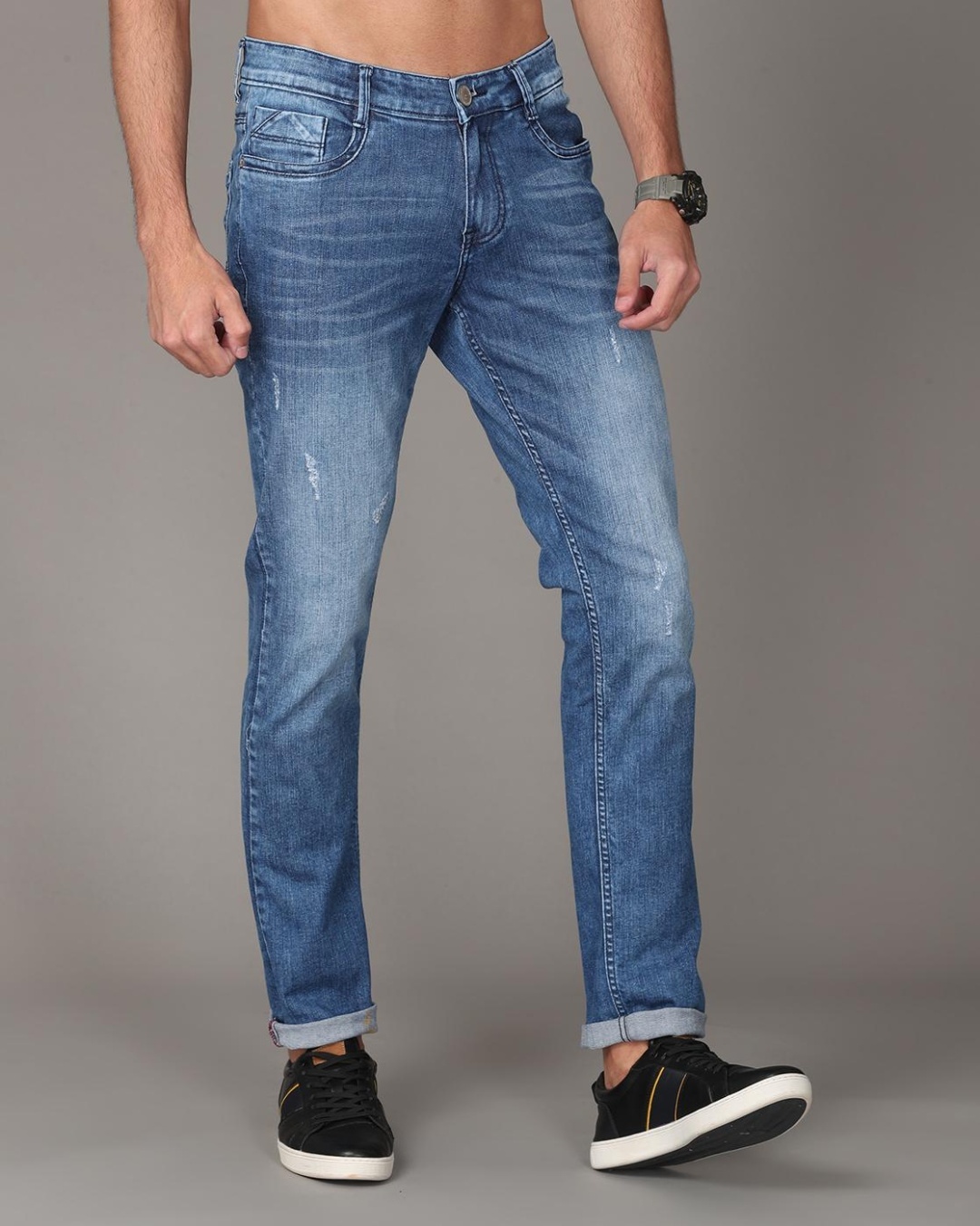 Buy Men's Blue Slim Fit Distressed Jeans for Men Blue Online at Bewakoof