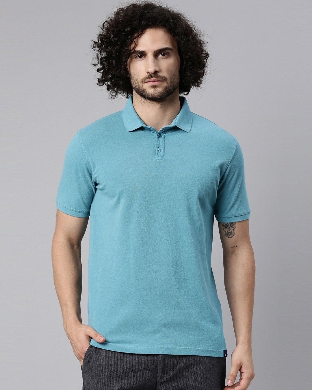 Shop Men's Blue Slim Fit Polo Tshirt-Front