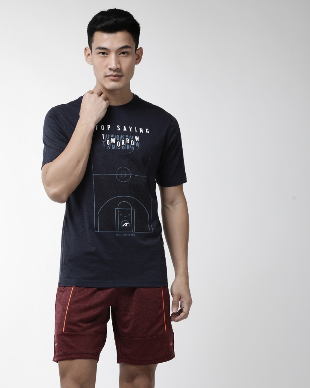 Shop Men's Blue Stop Saying Typography Slim Fit T-shirt-Front