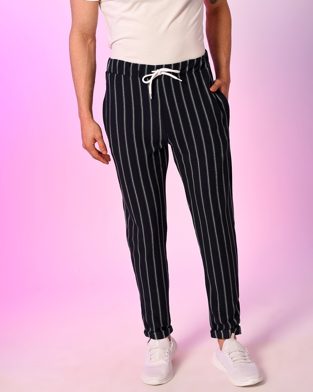 Buy Men s Blue Striped Drawstring Track Pants Online at Bewakoof